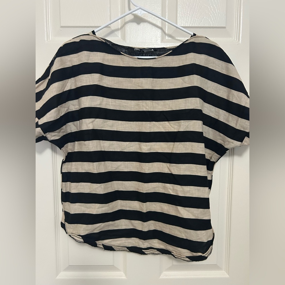 Zara Black and Cream Dolman Sleeve Relaxed T-Shirt